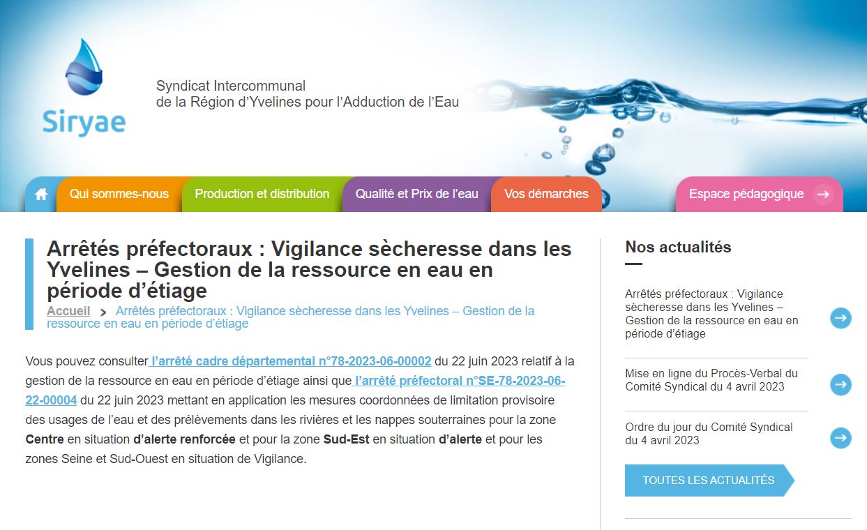 Arrêtés Préfectoraux relatifs à la protection de la ressource en eau potable