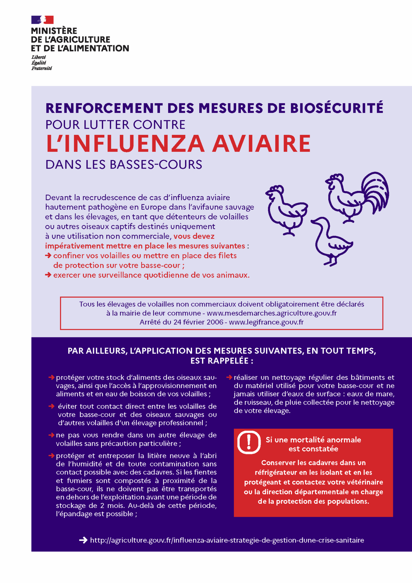 Passage au niveau de risque élevé IAHP – influenza aviaire
